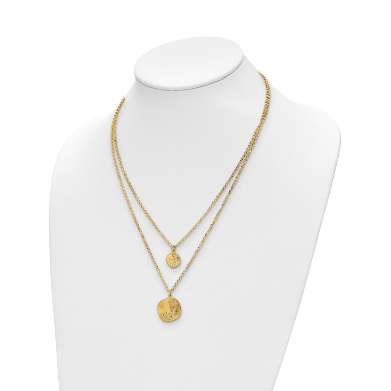 Radiant Essence SS Gold-pl CZ Brushed 2-strand w/ 1.75 ext. Necklace