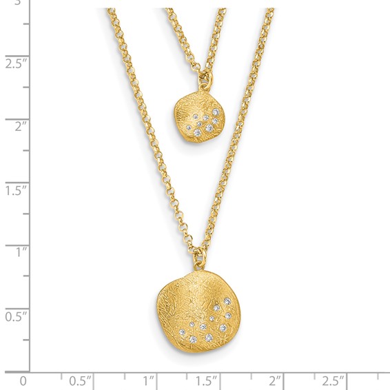 Leslie's Radiant Essence SS Gold-pl CZ Brushed 2-strand w/ 1.75 ext. Necklace