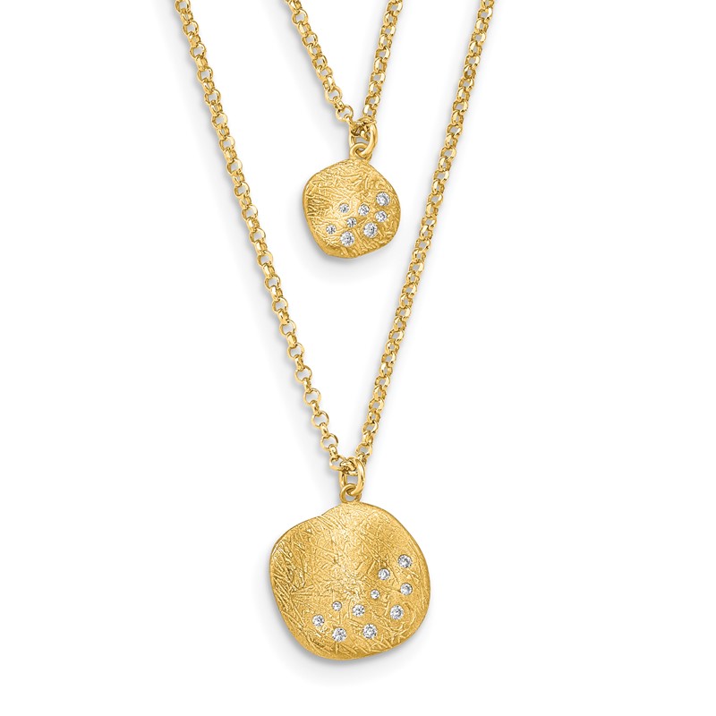 Radiant Essence SS Gold-pl CZ Brushed 2-strand w/ 1.75 ext. Necklace
