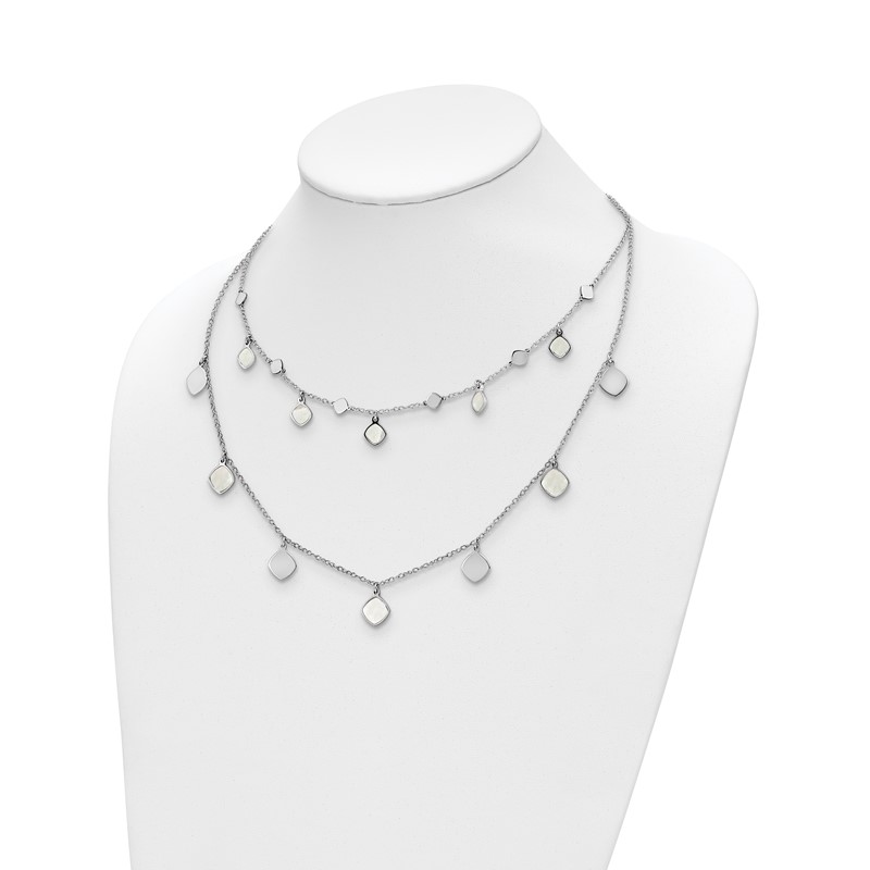 Sterling Silver Rh-plated MOP 2-strand w/ 1.5in ext. Choker