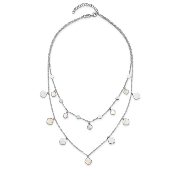 Leslie's Sterling Silver Rh-plated MOP 2-strand w/ 1.5in ext. Choker