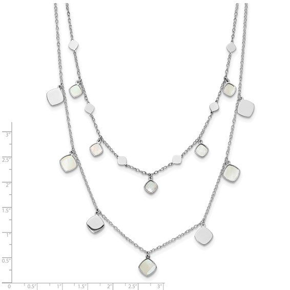 Leslie's Sterling Silver Rh-plated MOP 2-strand w/ 1.5in ext. Choker
