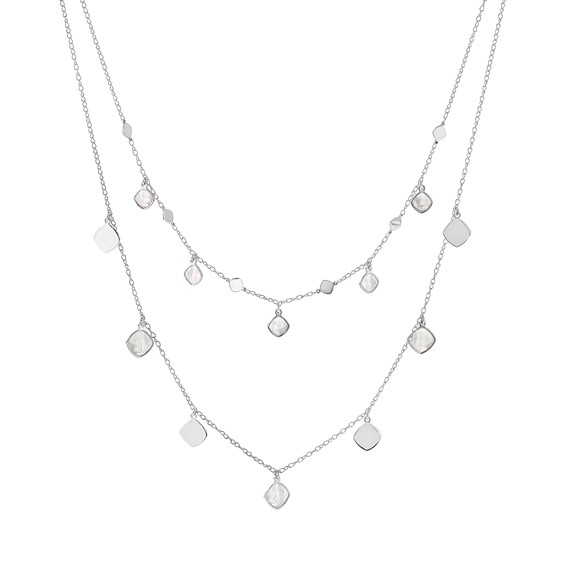 Leslie's Sterling Silver Rh-plated MOP 2-strand w/ 1.5in ext. Choker