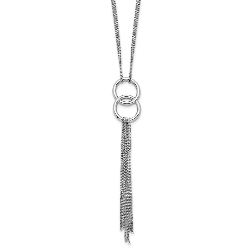 Sterling Silver Rhod- pl Multi-strand Tassel w/ 2in ext Necklace