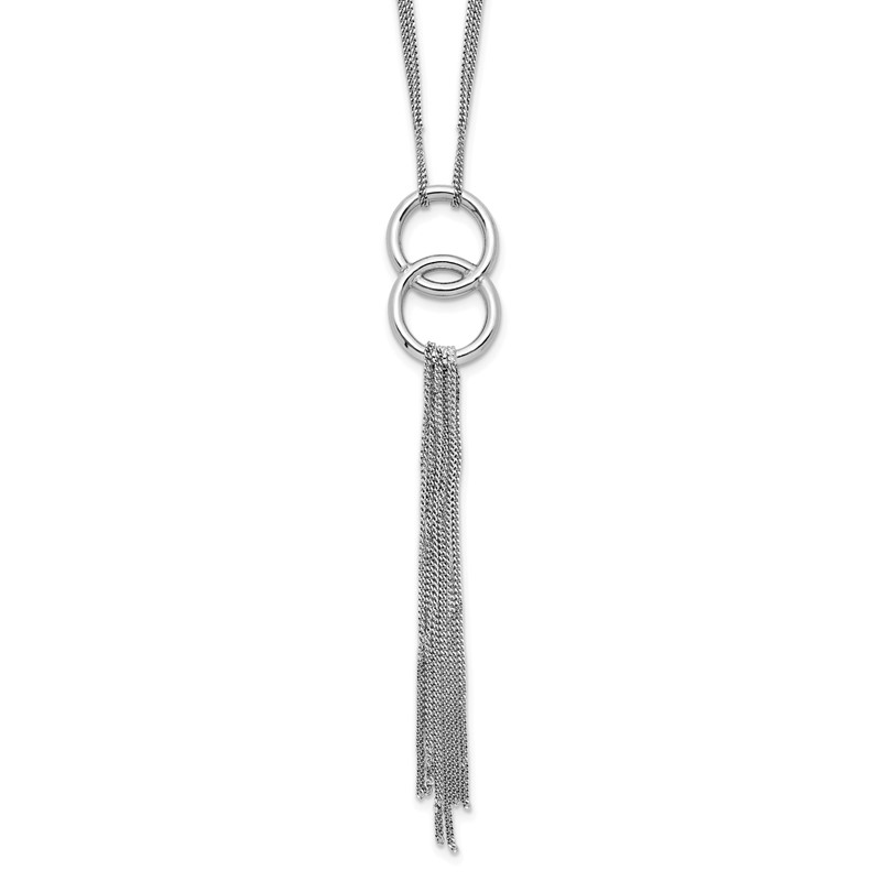 Sterling Silver Rhod- pl Multi-strand Tassel w/ 2in ext Necklace