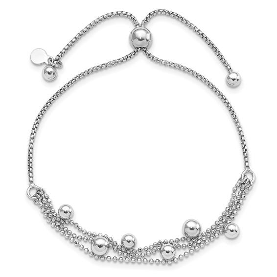 Leslie's Sterling Silver Rhodium-plated Beaded Multi-strand Bolo Bracelet