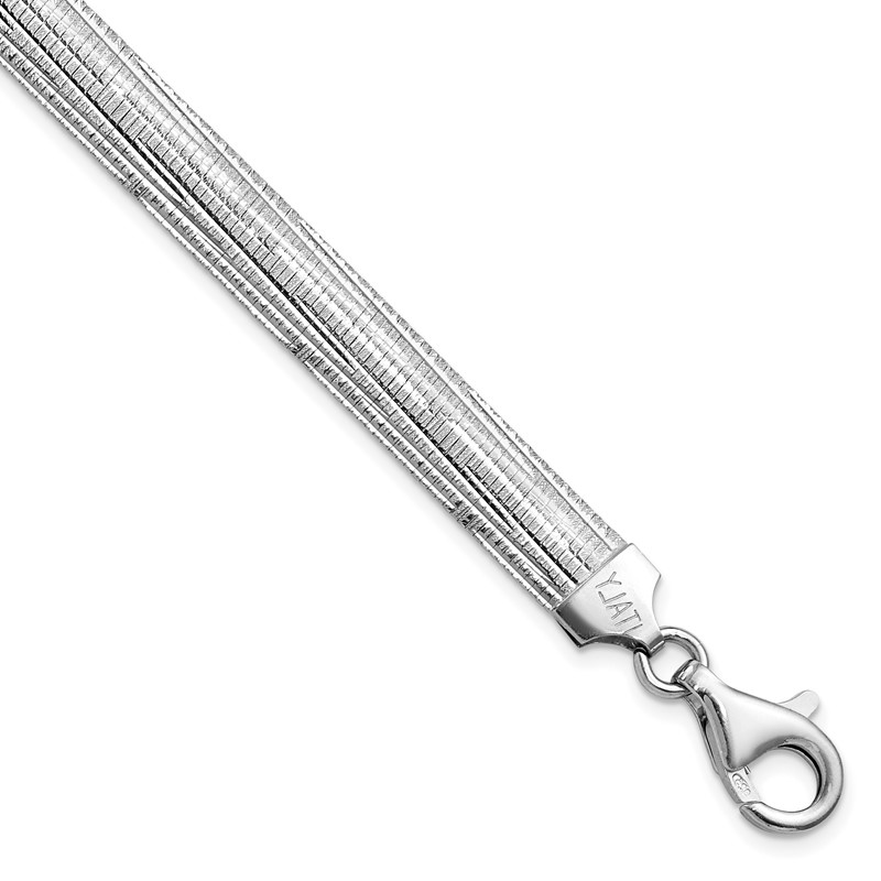Sterling Silver Rhod-plated Polished Textured Reversible Bracelet