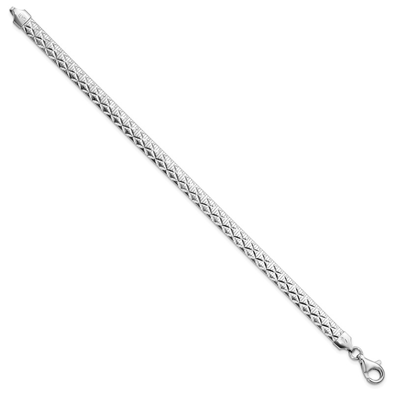 Sterling Silver Rhod-plated Polished Textured Reversible Bracelet