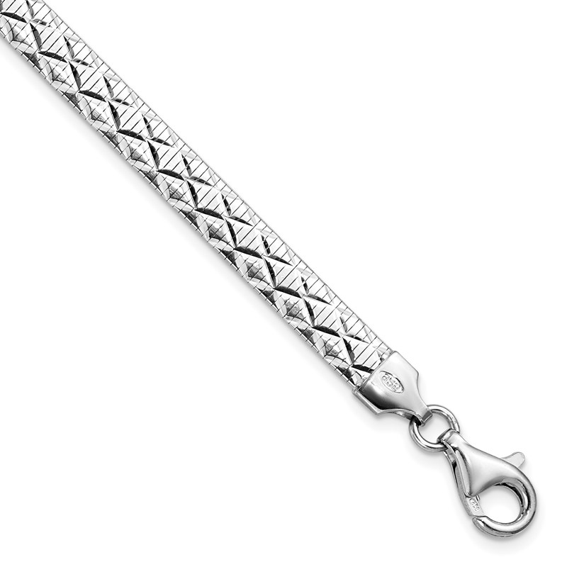 Sterling Silver Rhod-plated Polished Textured Reversible Bracelet
