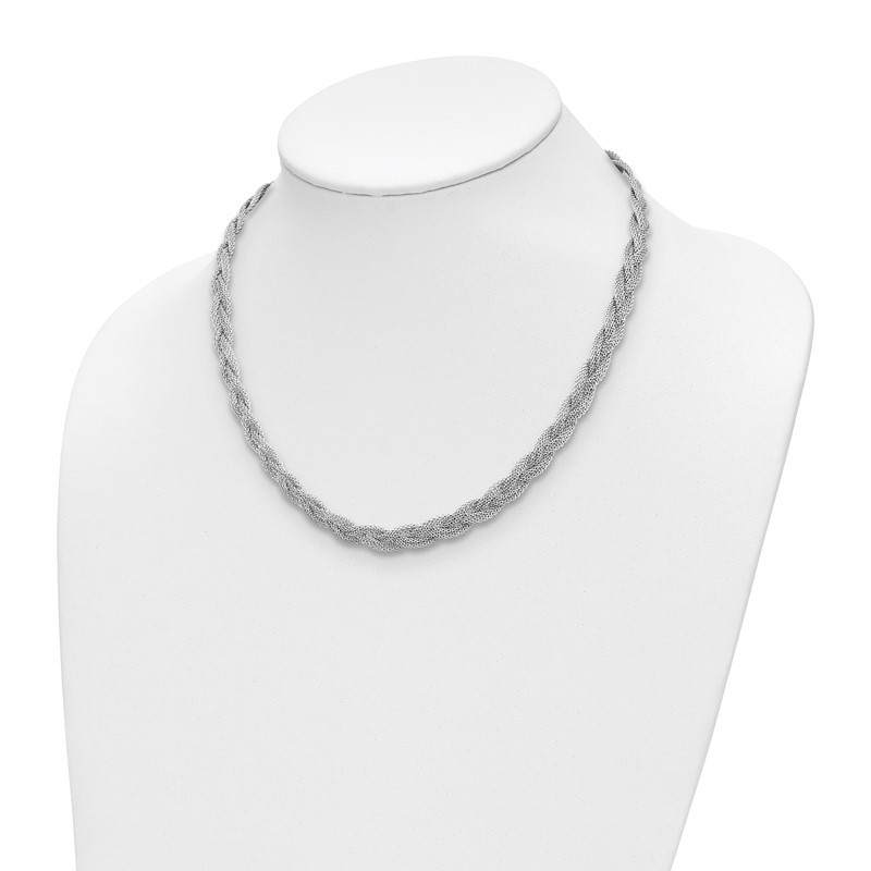 Sterling Silver Rhodium-plated Braided Polished Necklace