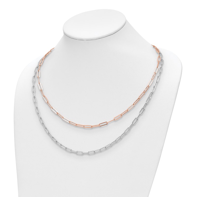 Sterling Silver Rh-p Rose-tone 2-strand with 1.25in ext. Necklace