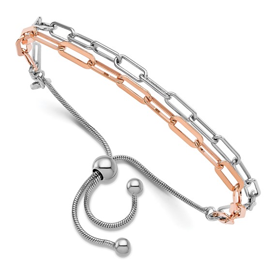 Leslie's Sterling Silver Rh-p & Rose-tone 2-strand Bolo Bracelet