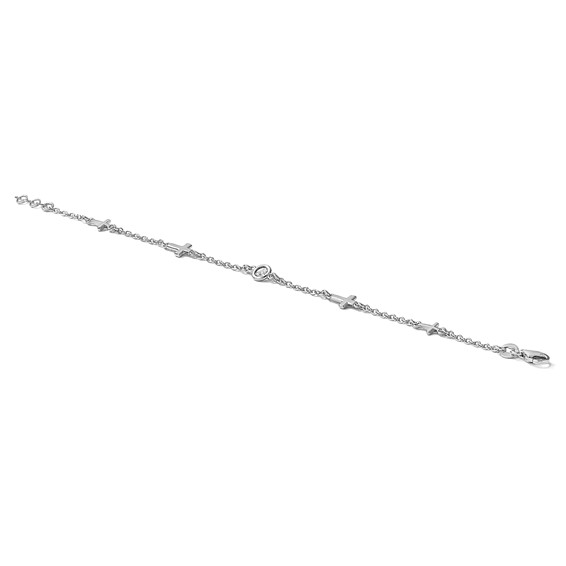 Leslie's Sterling Silver Rhodium-plated CZ Cross w/ 1in ext. Bracelet