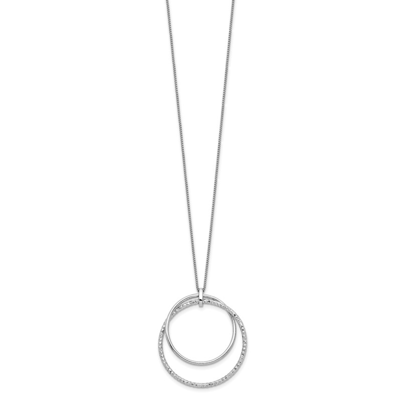 Sterling Silver Rhodium-plated Polished D/C w/2in ext. Necklace