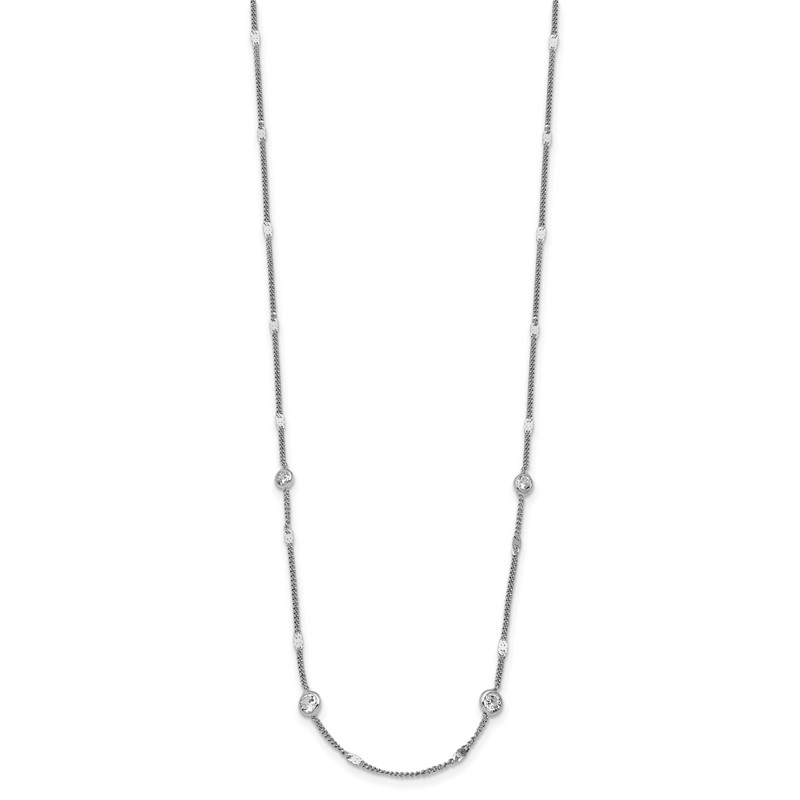 Sterling Silver Rhodium-plated CZ w/ 2in ext. Necklace