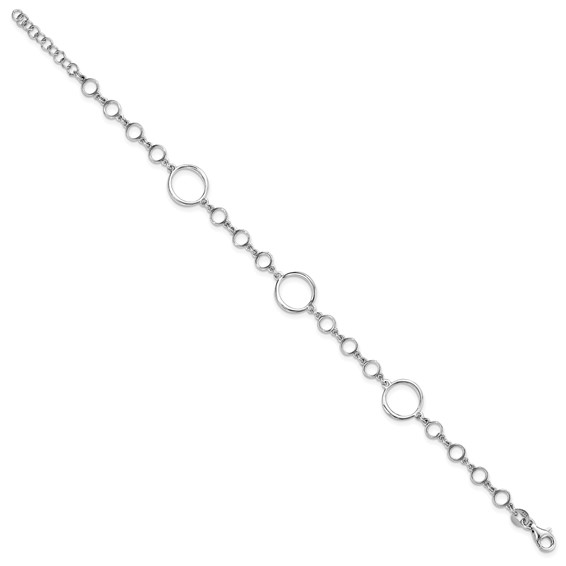 Leslie's Sterling Silver Rhodium-plated Polished Link w/ 1in ext. Bracelet