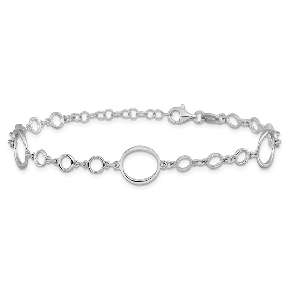 Leslie's Sterling Silver Rhodium-plated Polished Link w/ 1in ext. Bracelet