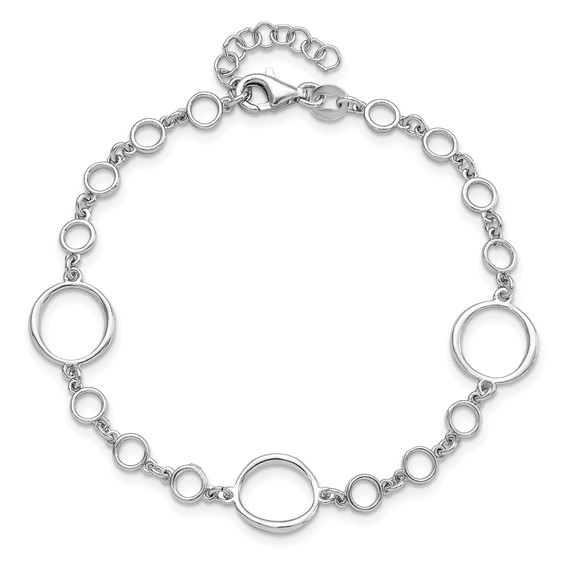 Leslie's Sterling Silver Rhodium-plated Polished Link w/ 1in ext. Bracelet