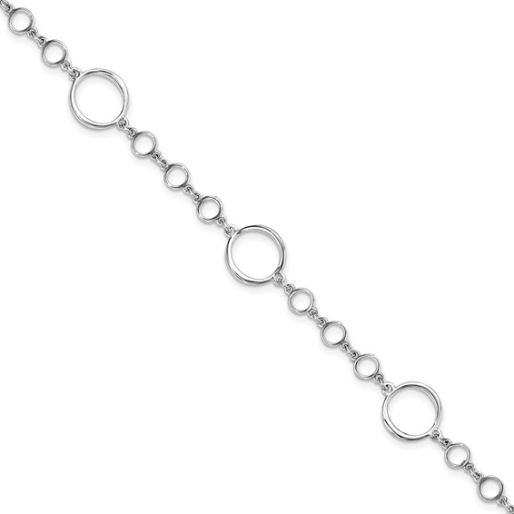 Leslie's Sterling Silver Rhodium-plated Polished Link w/ 1in ext. Bracelet
