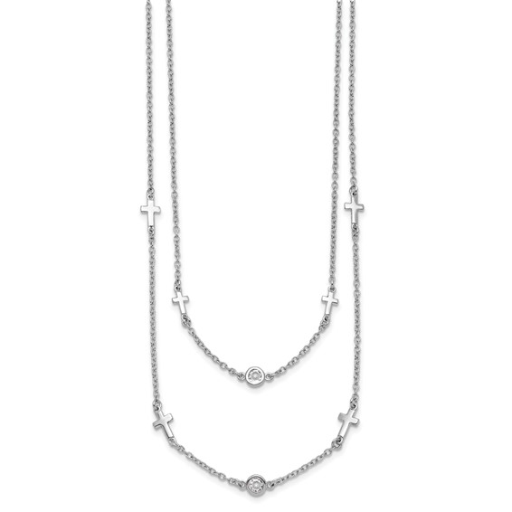 Leslie's Sterling Silver Rhod-pl CZ Cross Multi-strand w/ 2in ext. Necklace