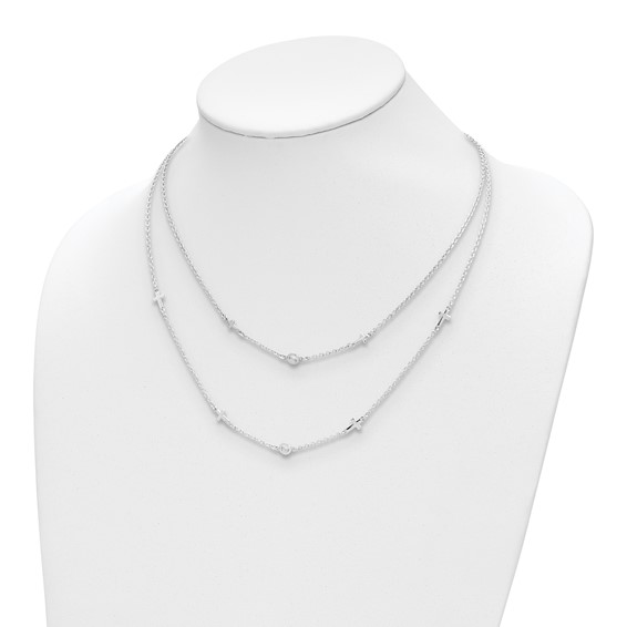 Leslie's Sterling Silver Rhod-pl CZ Cross Multi-strand w/ 2in ext. Necklace