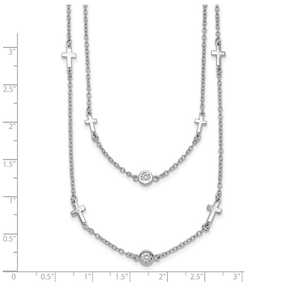 Leslie's Sterling Silver Rhod-pl CZ Cross Multi-strand w/ 2in ext. Necklace