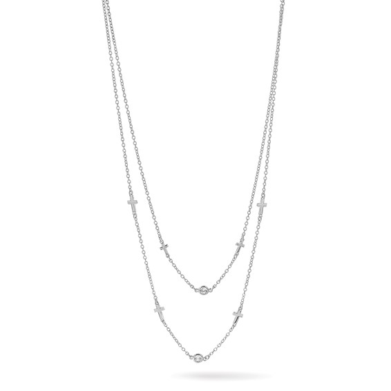 Leslie's Sterling Silver Rhod-pl CZ Cross Multi-strand w/ 2in ext. Necklace