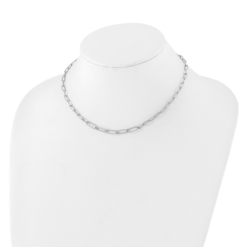 Sterling Silver RH-plated Diamond-cut with 2in. ext Link Necklace