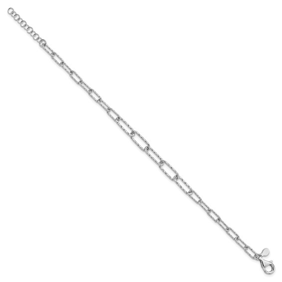 Leslie's Sterling Silver RH-plated Dia-cut Link w/1in ext. Bracelet