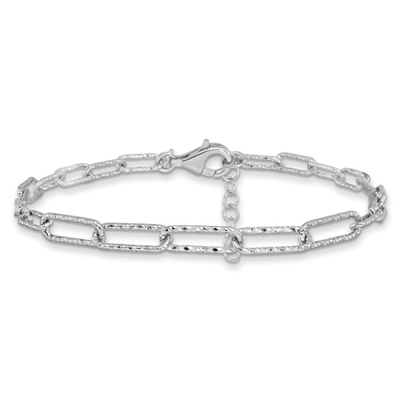 Leslie's Sterling Silver RH-plated Dia-cut Link w/1in ext. Bracelet