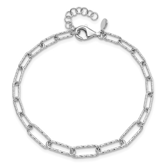 Leslie's Sterling Silver RH-plated Dia-cut Link w/1in ext. Bracelet