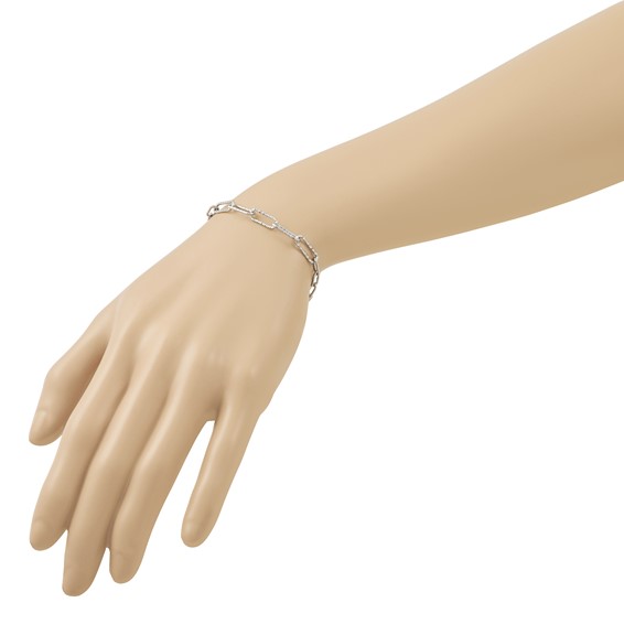 Leslie's Sterling Silver RH-plated Dia-cut Link w/1in ext. Bracelet