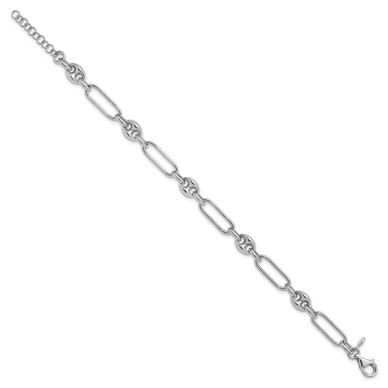 Sterling Silver RH-plated Polished with 1in. ext Link Bracelet