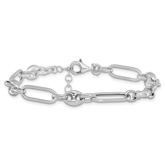 Leslie's Sterling Silver RH-plated Polished with 1in. ext Link Bracelet