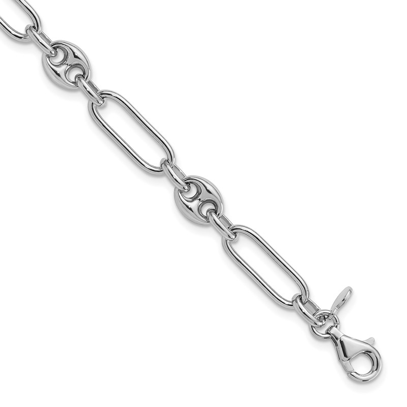 Sterling Silver RH-plated Polished with 1in. ext Link Bracelet