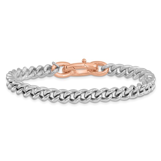 Leslie's Sterling Silver RH-plated/Rose gold-plate Curb Link Bracelet