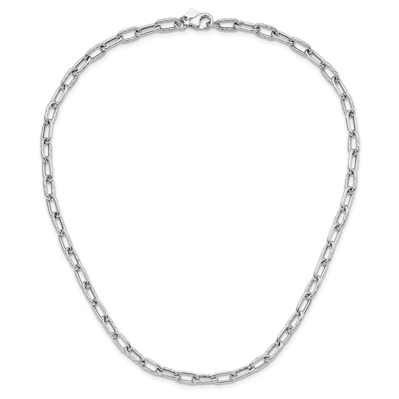 Leslie's Sterling Silver RH-plated Polished and Textured Link Necklace