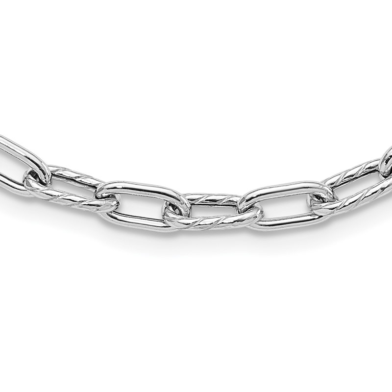 Sterling Silver RH-plated Polished and Textured Link Necklace