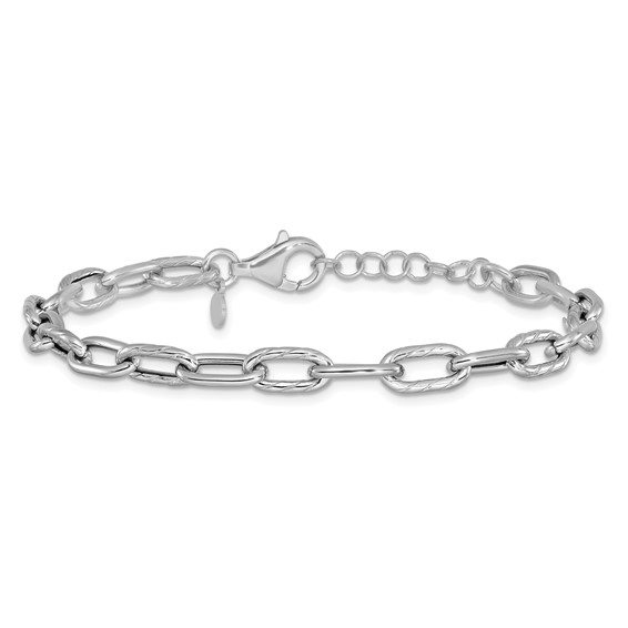 Leslie's Sterling Silver RH-pl Polish/Texture Link w/1in ext. Bracelet