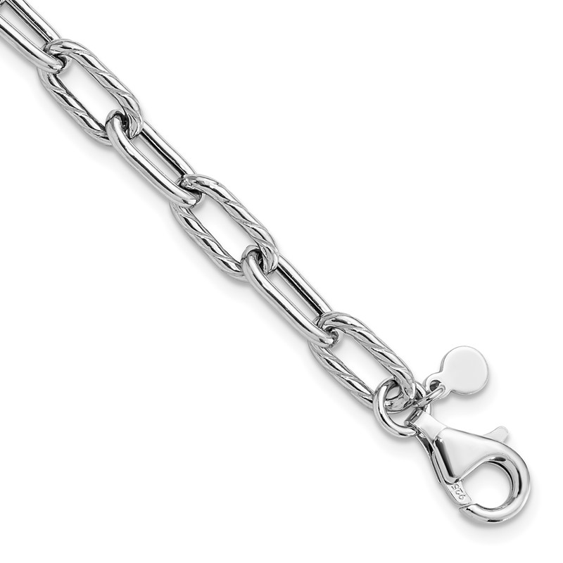 Sterling Silver RH-pl Polish/Texture Link w/1in ext. Bracelet