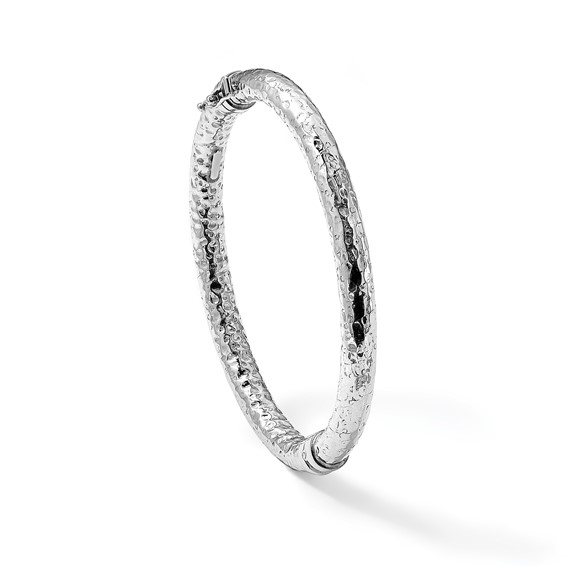 Leslie's Sterling Silver Rhodium-plated Polished Hammered Bangle