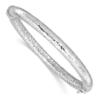 Leslie's Sterling Silver Rhodium-plated Polished Hammered Bangle