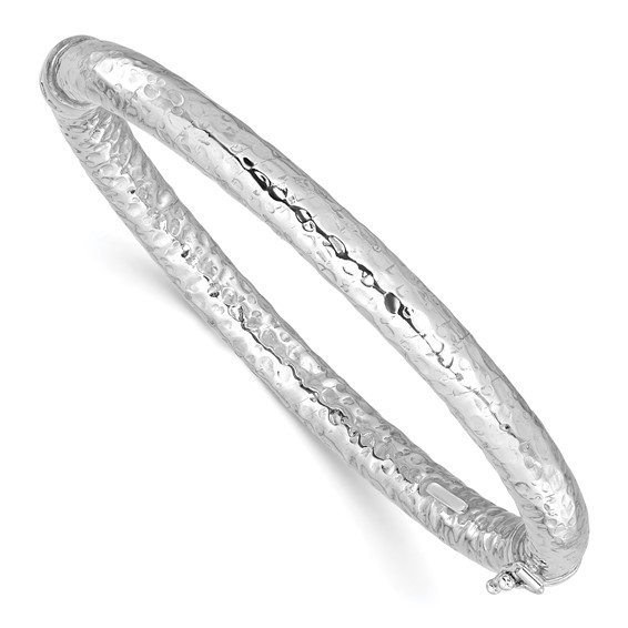 Leslie's Sterling Silver Rhodium-plated Polished Hammered Bangle