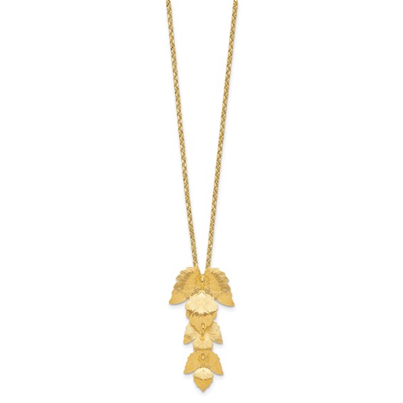 Leslie's Sterling Silver Gold-plated Etched Leaves with 2in. ext. Necklace
