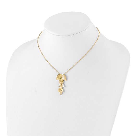 Leslie's Sterling Silver Gold-plated Etched Leaves with 2in. ext. Necklace