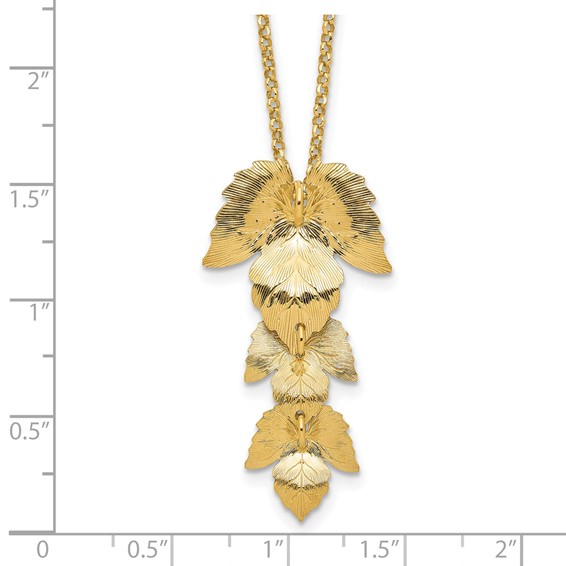 Leslie's Sterling Silver Gold-plated Etched Leaves with 2in. ext. Necklace