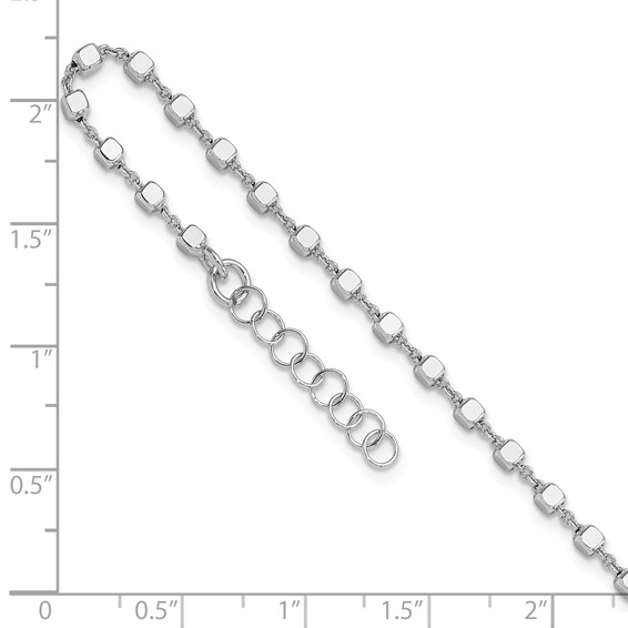 Leslie's Sterling Silver Rhodium-plated Cube Link 9 inch Plus 1 inch Extender - Total 10 inch Anklet