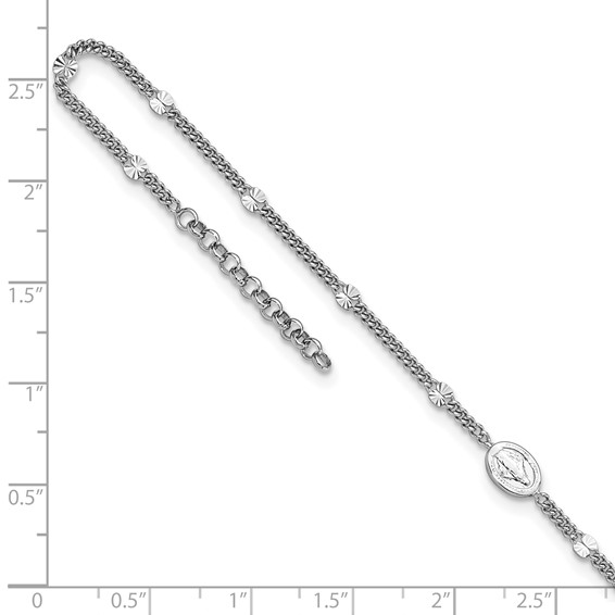 Leslie's Sterling Silver Rhodium-plated Miraculous Medal 9 inch Plus 1 inch Extender - Total 10 inch Anklet