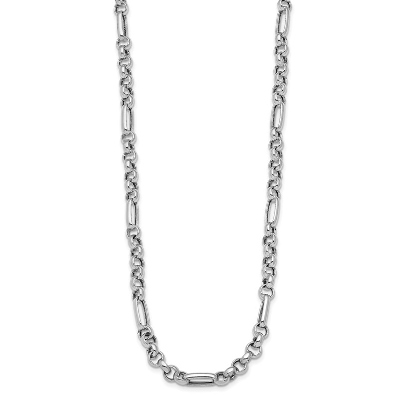 Sterling Silver Rh-plated Polished Fancy Link Necklace