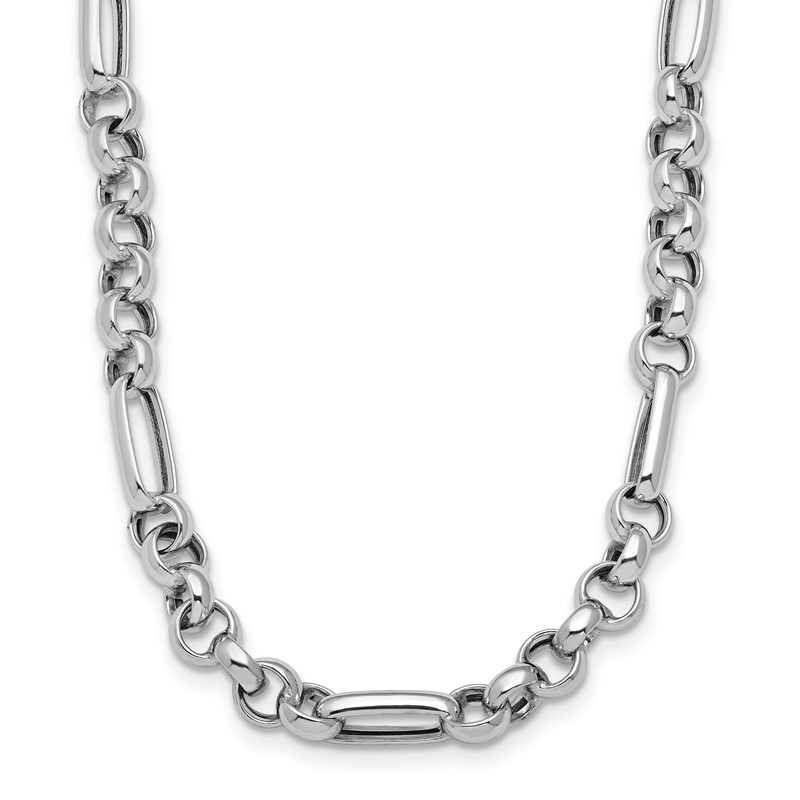 Sterling Silver Rh-plated Polished Fancy Link Necklace